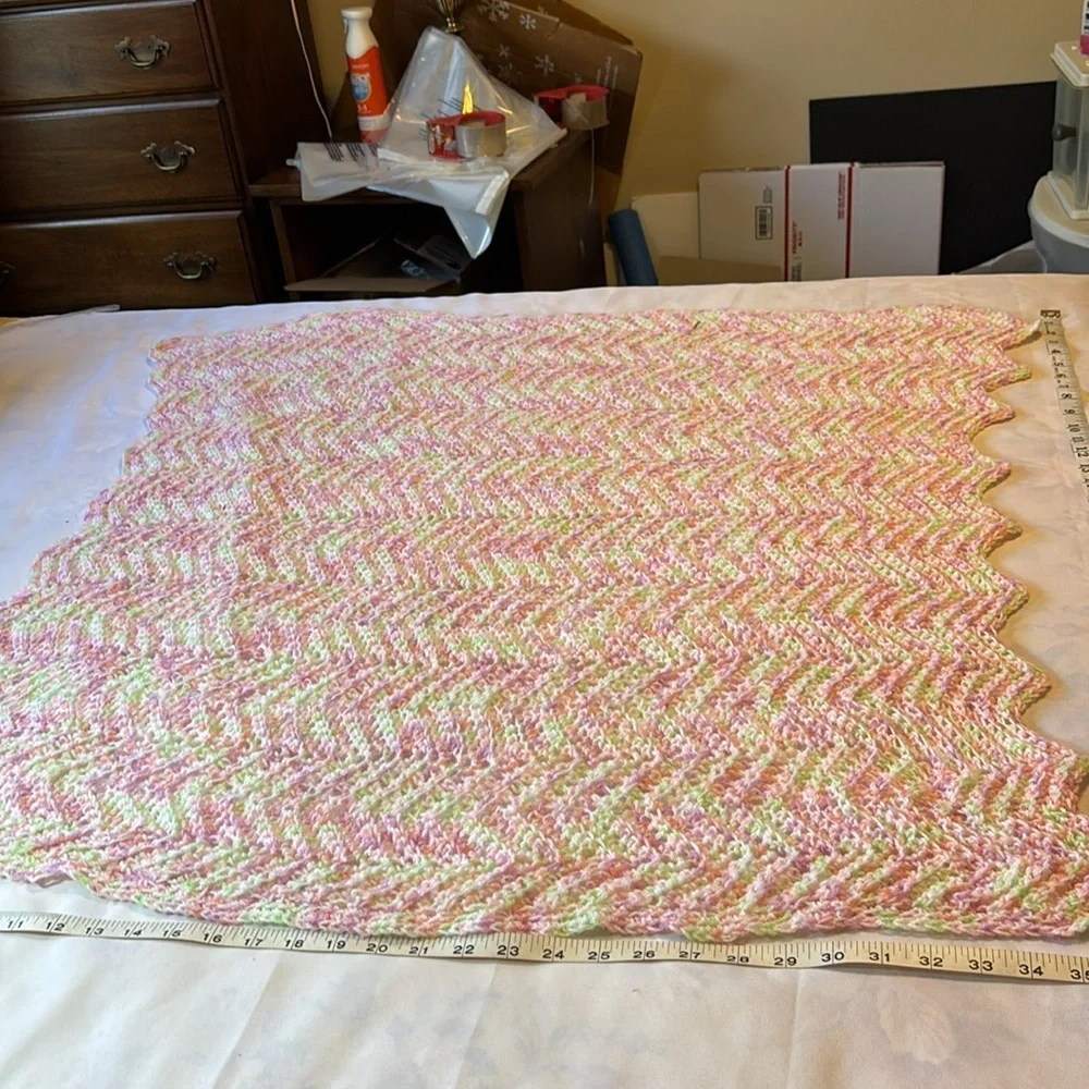 Handmade Crocheted Baby Blanket Afghan  Size  Approximately 35” x 37”